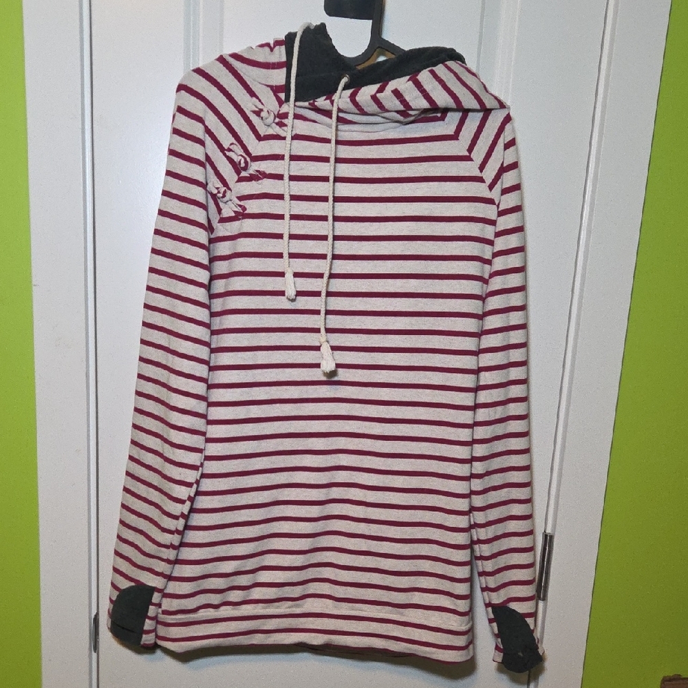 AMPERSAND AVE Red and White Striped Hoodie
